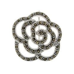 Glitzy Rocks High-polish Sterling Silver Brown Round Marcasite Rose Flower Pin | Bed Bath & Beyond