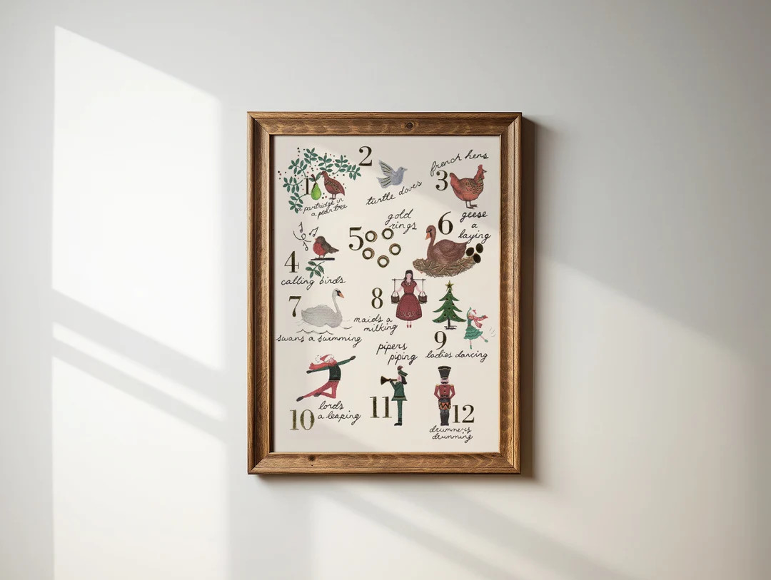 Vintage Christmas Painting Downloadable Print 12 Days of Christmas Wall Art Winter Cottage Core D... | Etsy (US)