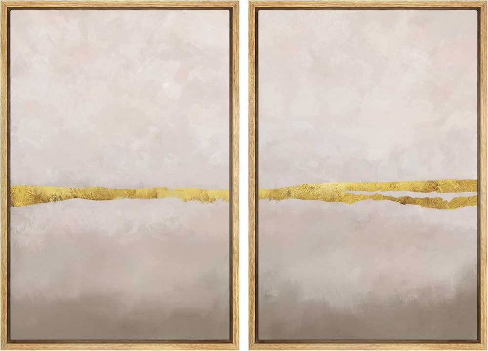 MUDECOR Framed Canvas Print Wall Art Set Gold & Gray Pastel Watercolor Paint Stroke Landscape Abs... | Amazon (US)