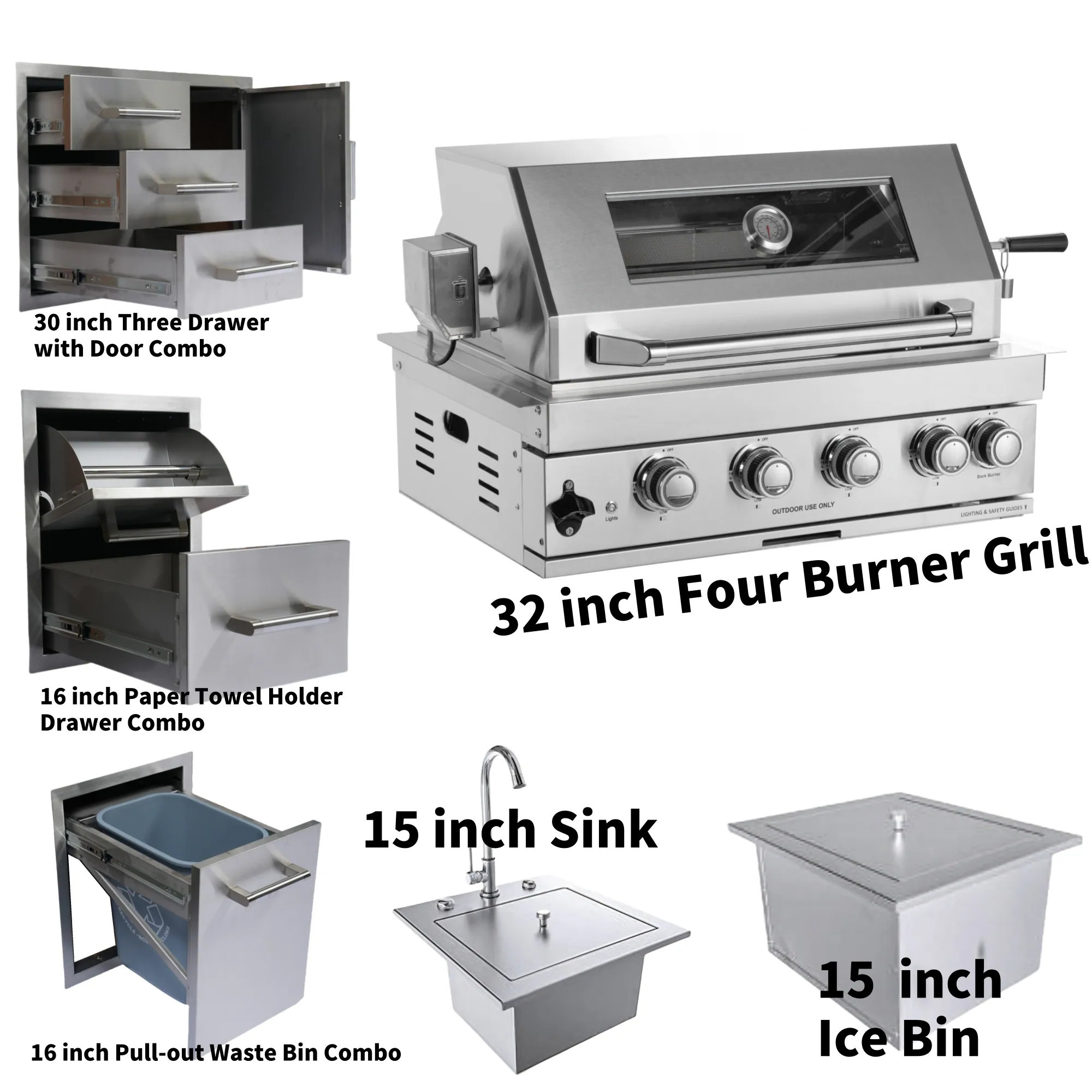 Dexmalle Built-in Outdoor Kitchen 32 inch LPG Gas Grill 60000 BTU Stainless Steel Four burners Grill one_size | W3109S00022 | Lowe's