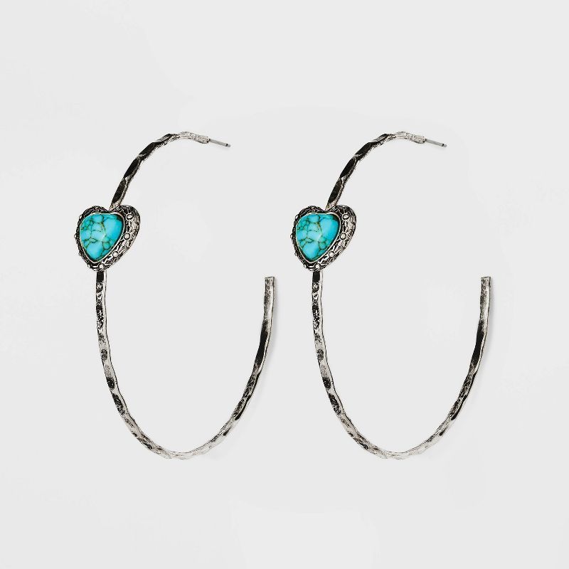 Hammered Stone Heart Hoop Earrings - Wild Fable™ Silver | Target