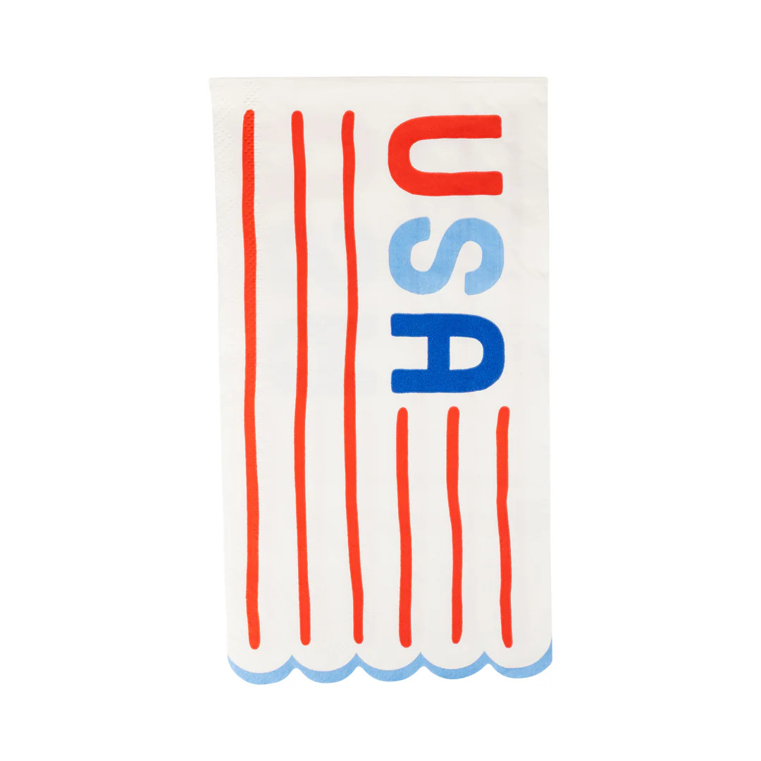 USA Striped Scallop Guest Napkin (24ct) | My Mind's Eye