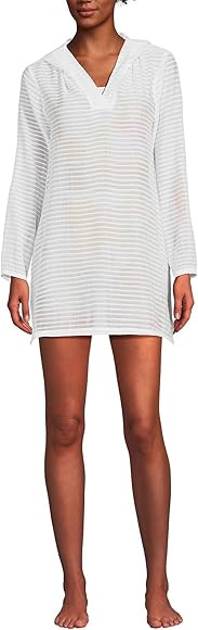 Lands' End Women's Cotton Jersey Long Sleeve Hooded Swim Cover-up Dress | Amazon (US)