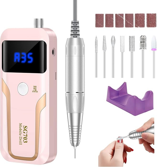 Portable Nail Drill Professional 35000 RPM, Rechargeable Electric Nail File Machine Cordless E-Fi... | Amazon (US)