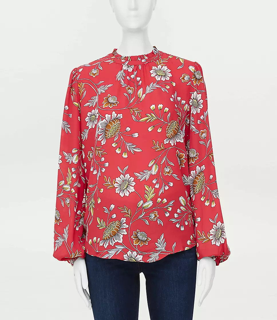 FLORAL RUFFLE MIXED MEDIA TOP | LOFT Outlet