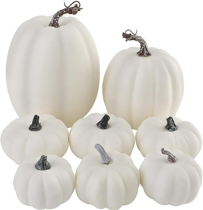 Amazon.com: Artmag 8 Pcs Assorted Sizes Harvest White Artificial Pumpkins for Fall Halloween Than... | Amazon (US)