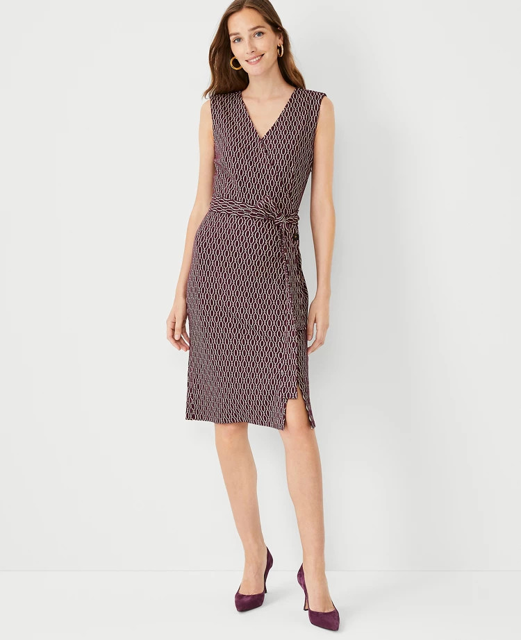 Chain Print Belted Sheath Dress | Ann Taylor (US)