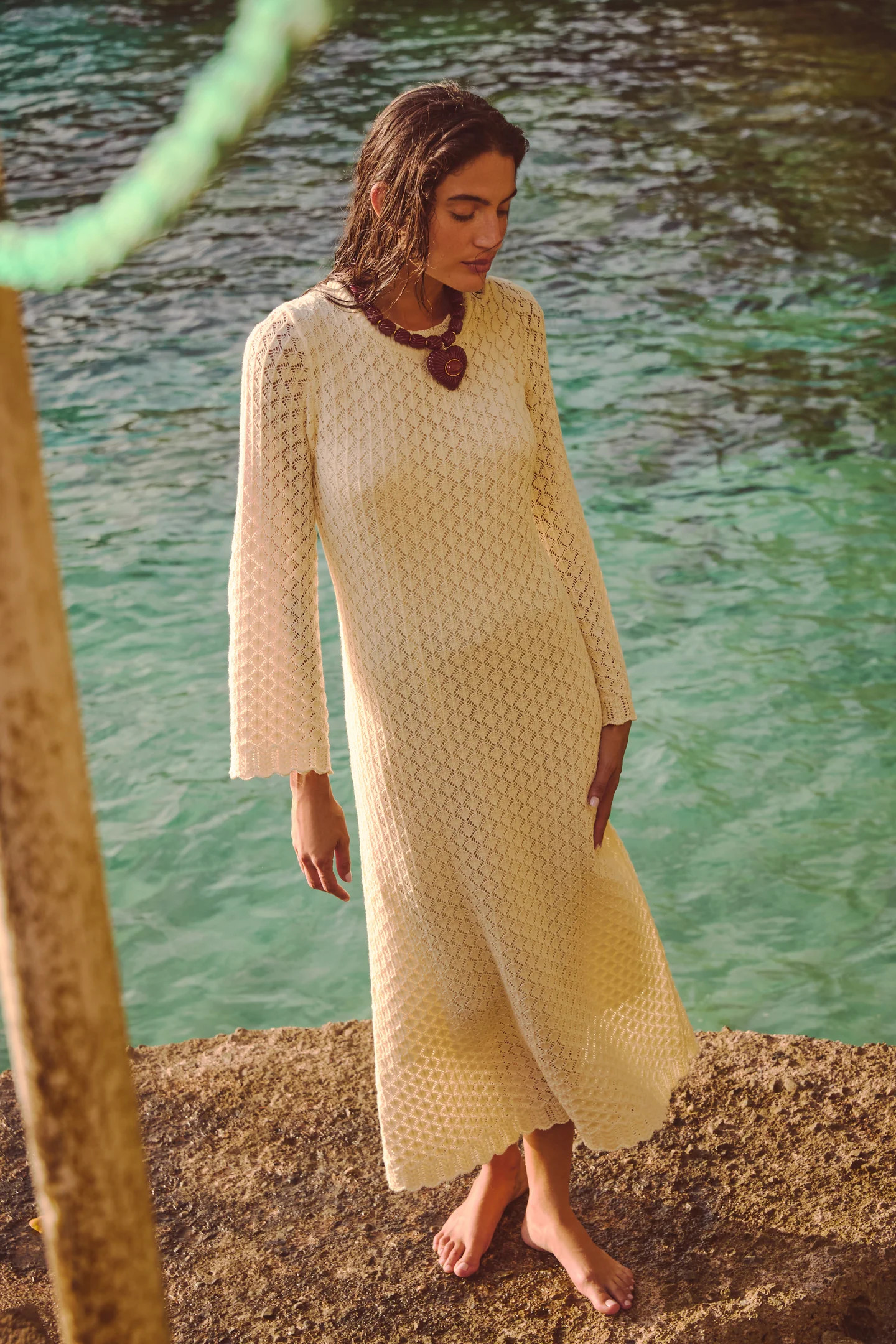 Cream Pointelle Knit Colby Midi Dress | Tuckernuck (US)