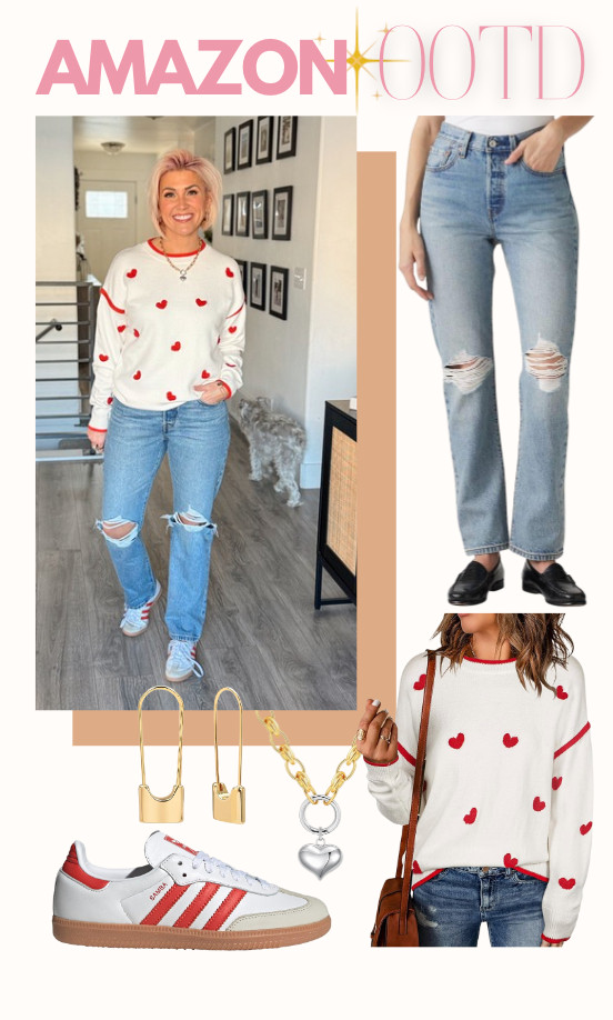 Enjoying the day in my favorite jeans and adorable heart sweater. Perfect pair of sneakers to match! Jeans: 29 Sweater: Small Shoes: TTS 

 #LTKootd #LTKSeasonal #LTKSaleAlert