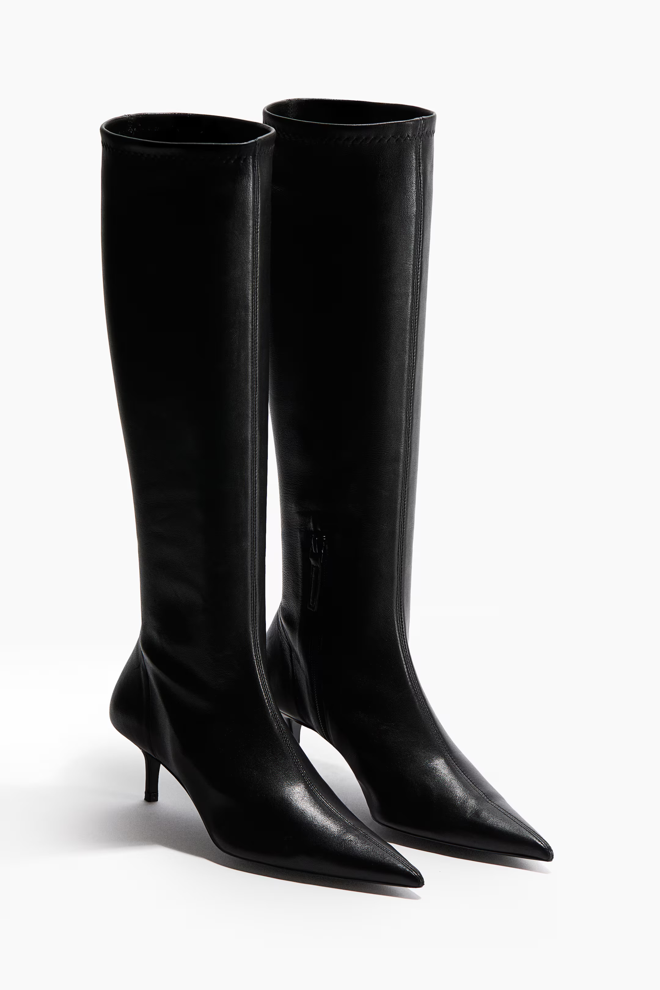 Heeled Leather Sock Boots - Black - Ladies | H&M US | H&M (US + CA)