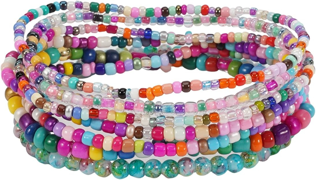 Caiyao Bohemian Multilayer Stackable Seed Beaded Bracelets Colorful Crystal Glass Beads Strand Ba... | Amazon (US)