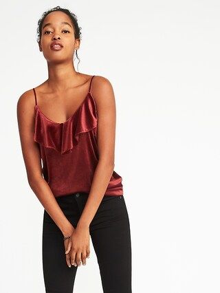 Old Navy Womens Relaxed Ruffle-Trim Velvet Cami For Women Table Wine Size L | Old Navy US