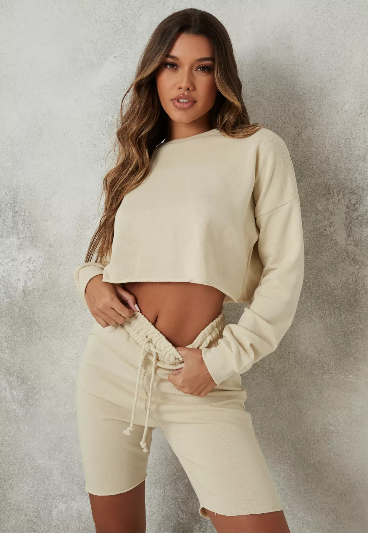 Missguided - Stone Crop Sweatshirt And Drawstring Shorts Co Ord Set | Missguided (US & CA)