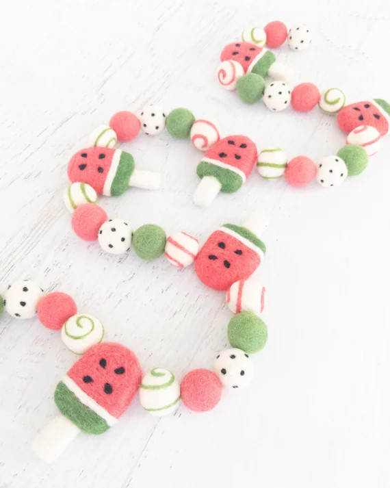 WATERMELON POPSICLE Felt Ball Garland – Popsicle Garland, Felt Popsicles, Summer Garland, Summe... | Etsy (US)