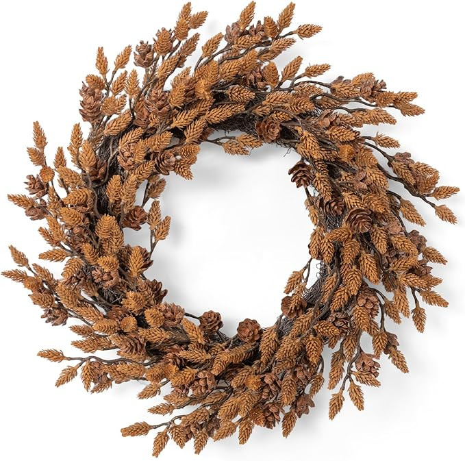 Fall Wreath 16inch Autumn Door Wreaths with Brown Pinecone for Christmas or Fall Decor, Farmhouse... | Amazon (US)