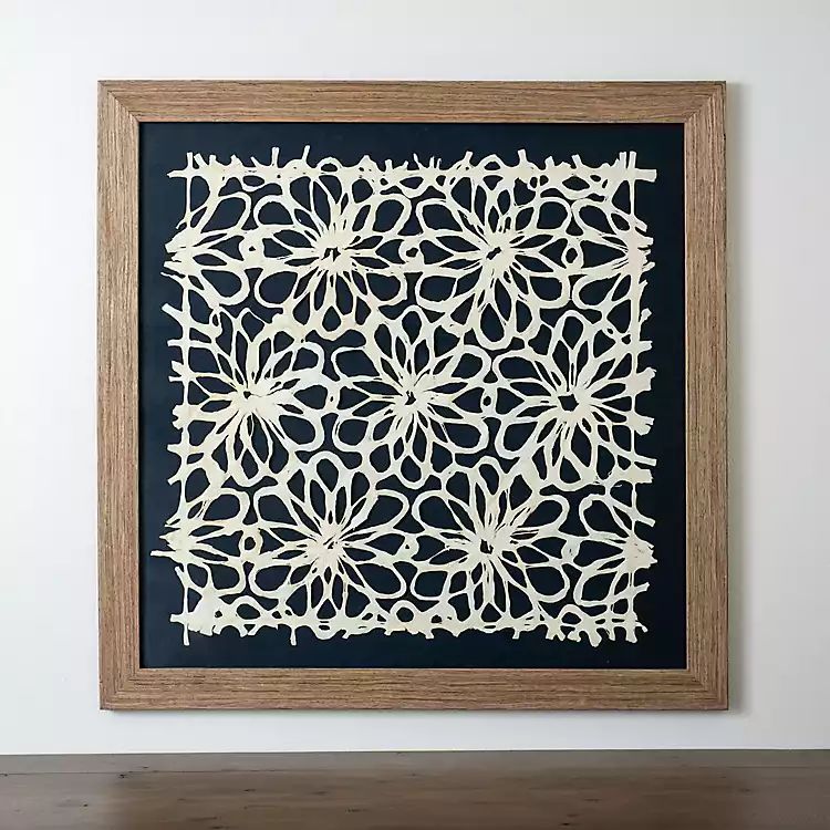 Navy Floral Fiber Paper Framed Art Print | Kirkland's Home
