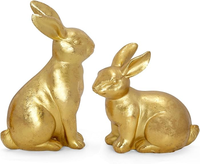 Gold Easter Bunny Decor Set of 2, Metallic Resin Rabbit Statues Spring Home Decor Bunny Figurines... | Amazon (US)