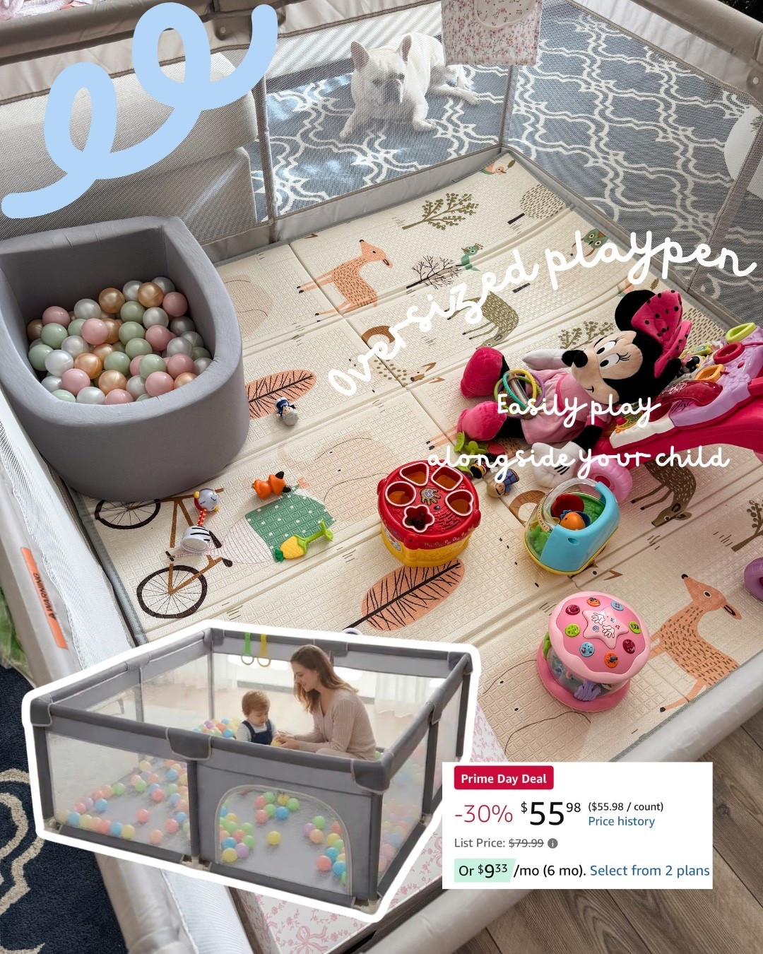 This extra large playpen is perfect for keeping older babies and younger toddlers entertained plus has an offer for two adults and one child to comfortably play together ￼

#LTKmomlife #LTKBaby #LTKKids