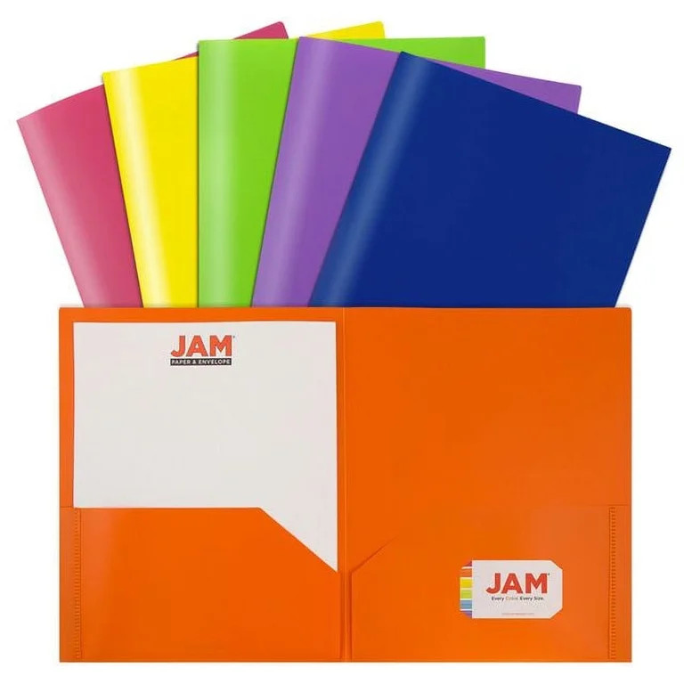 JAM Paper Plastic 2 Pocket Folders,  Assorted Primary Colors, 6 Pack | Walmart (US)