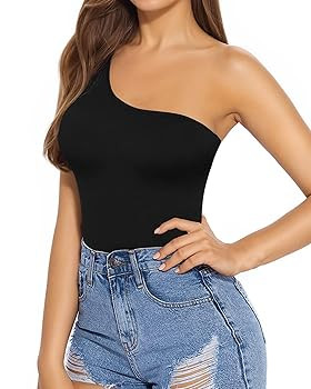 MANGOPOP Women's One Shoulder Bodysuit Sexy Sleeveless Long Sleeve Backless Body Suits Off Should... | Amazon (US)