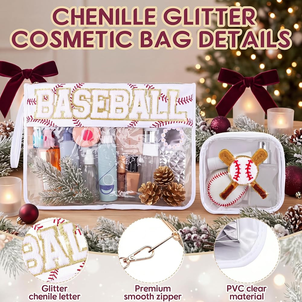 Hillban 2 Pcs Baseball Gifts Snack Bags Makeup Cosmetic Bag Clear Chenille Letter Zipper Pouch To... | Amazon (US)