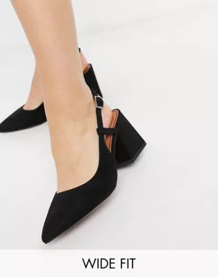 ASOS DESIGN Wide Fit Sydney slingback mid heels in black | ASOS (Global)