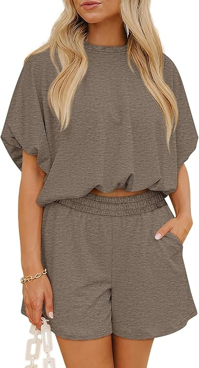 Women's 2 Piece Sets Summer Casual Bubble Sleeve Tops and Matching Skort Going Out Lounge Outfits | Amazon (US)