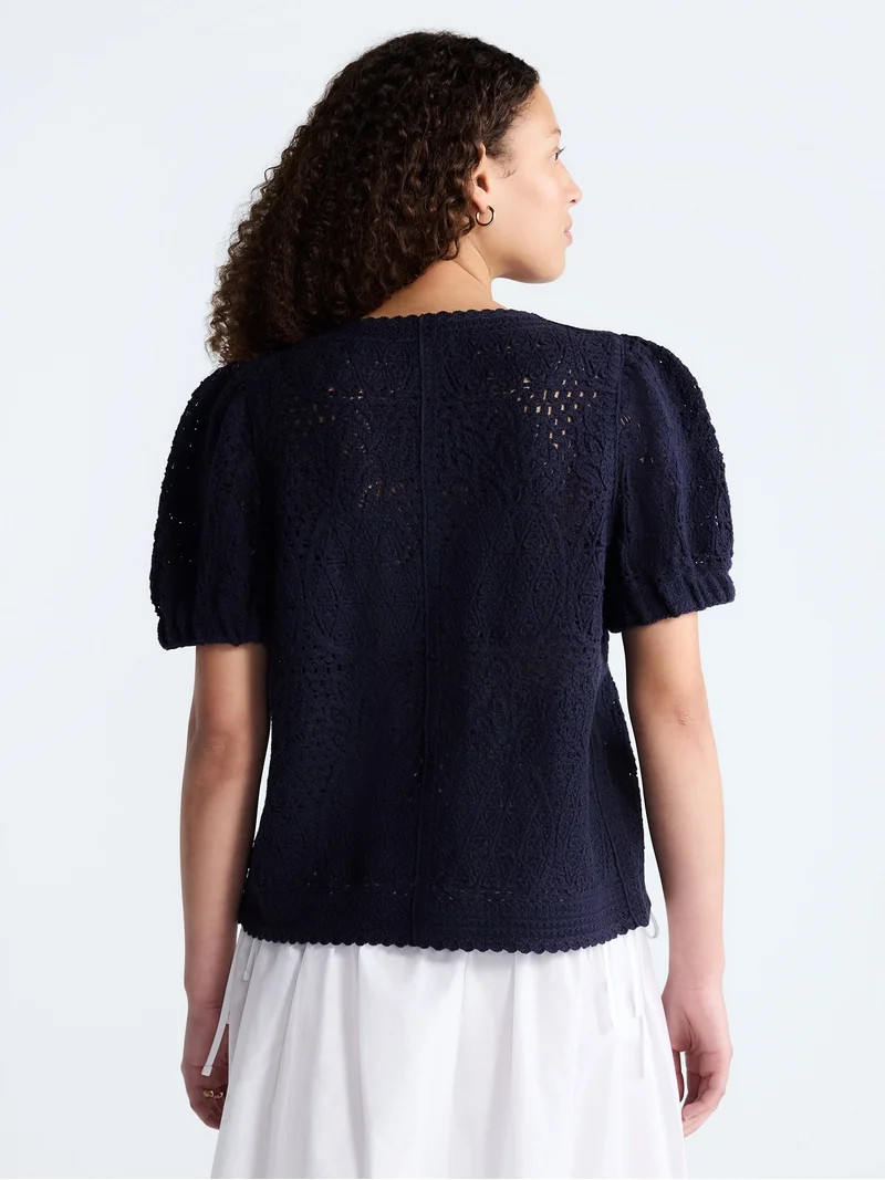 Free Assembly Women's and Women's Plus Pineapple Cardigan Sweater with Short Puff Sleeves, Lightw... | Walmart (US)