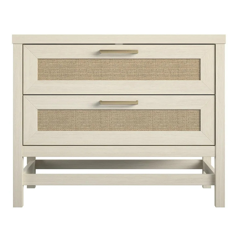 Lennon 2 Drawer Nightstand, Ivory Oak and Faux Rattan - Walmart.com | Walmart (US)
