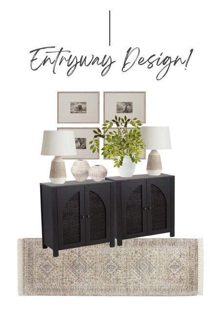 Entryway design with some of my favorite items! Put two cabinets together for a custom entry table look!

Runners, entryway rug, console tables, cane cabinets, rattan cabinet, black cabinets, black entryway table, entry tables, wall art, frames, greenery, faux stems, artificial stems, lamps, mood boards, design boards, entryway design board, entryway mood board, tabletop decor, decor items

#LTKstyletip #LTKhome