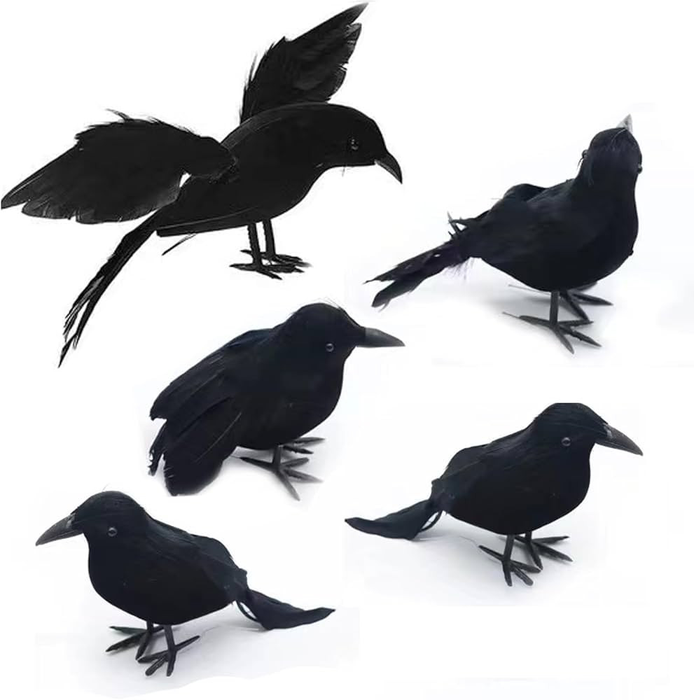 5 Pack Halloween Decor Fake Crows Black Birds Ornaments, Halloween Artificial Handmade Feathered ... | Amazon (CA)