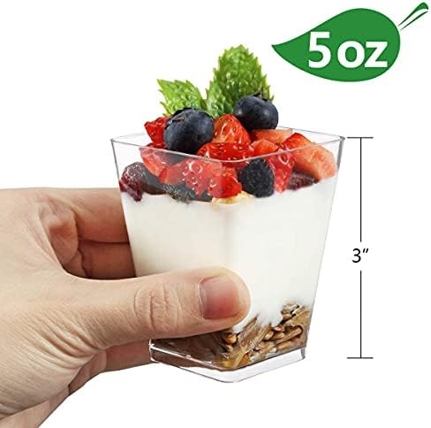 Eupako 50 Pack 5 oz Square Clear Plastic Dessert Cups Small Clear Plastic Tumbler Cups Great for Des | Amazon (US)