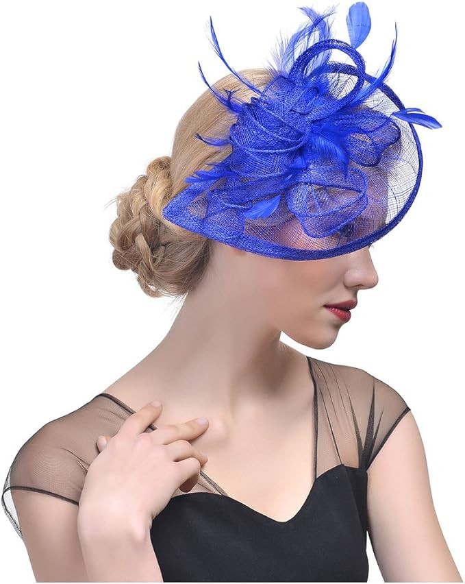 Obosoyo Sinamay Fascinator Hat Feather Mesh Net Veil Cocktail Party Hat Flower Derby Hat for Wome... | Amazon (US)