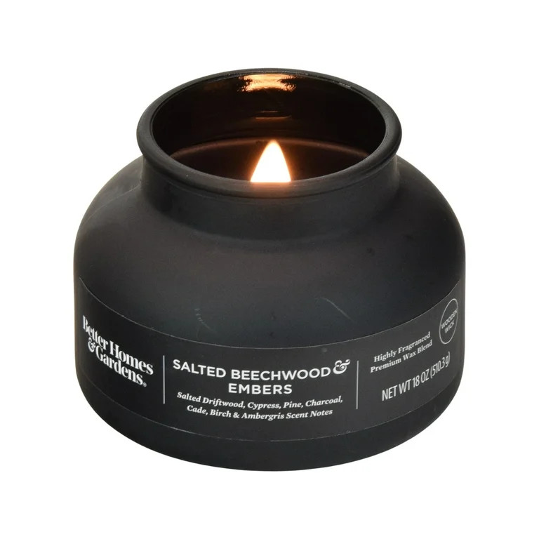 Better Homes & Gardens Salted Beachwood & Embers Scented Wooden 18oz Wick Bell Candle | Walmart (US)