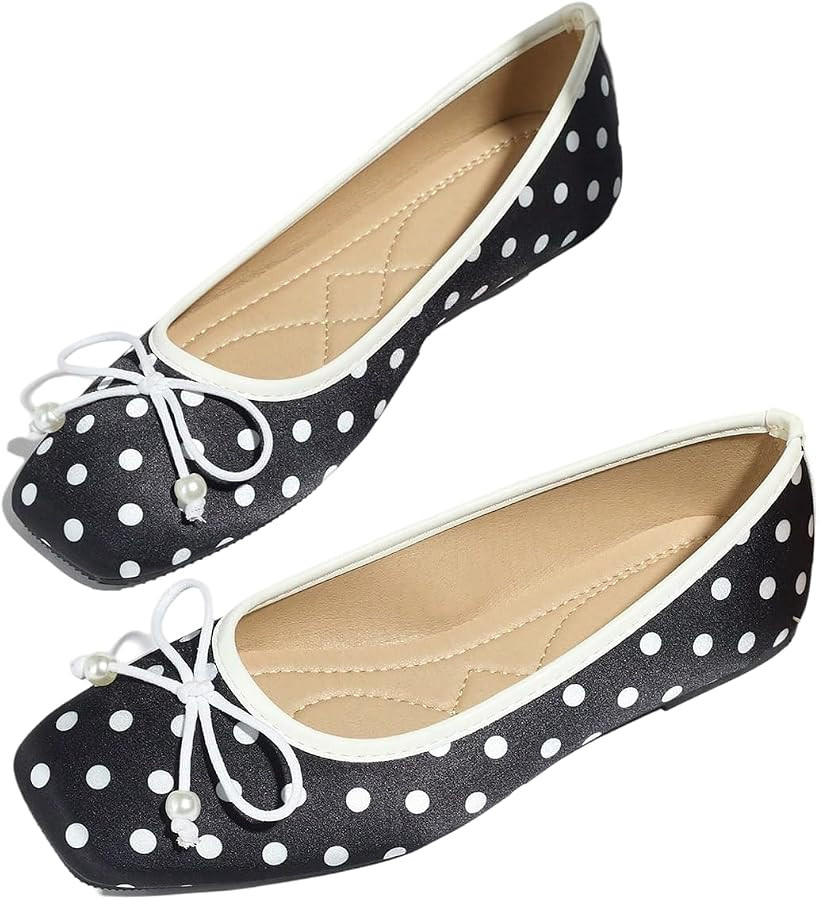 MakeMeChic Women's Bow Knot Polka Dots Ballet Flats | Amazon (US)