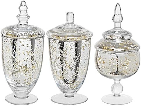 MyGift Decorative Silver Mercury Glass Apothecary Jars,Wedding Decor Centerpieces, Candy Buffet C... | Amazon (US)