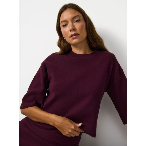 Buy Dark Red Boxy Fit Knitted T-Shirt XL | Co-ords | Tu | Tu Clothing