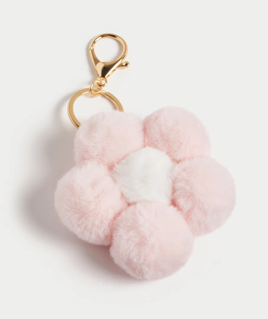 PINK FLUFFY FLOWER KEYRING | Sportsgirl