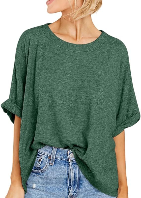 Langwyqu Womens Oversized Tshirts Casual Summer Tops Short Sleeve Loose Fit Tunic T Shirts | Amazon (US)