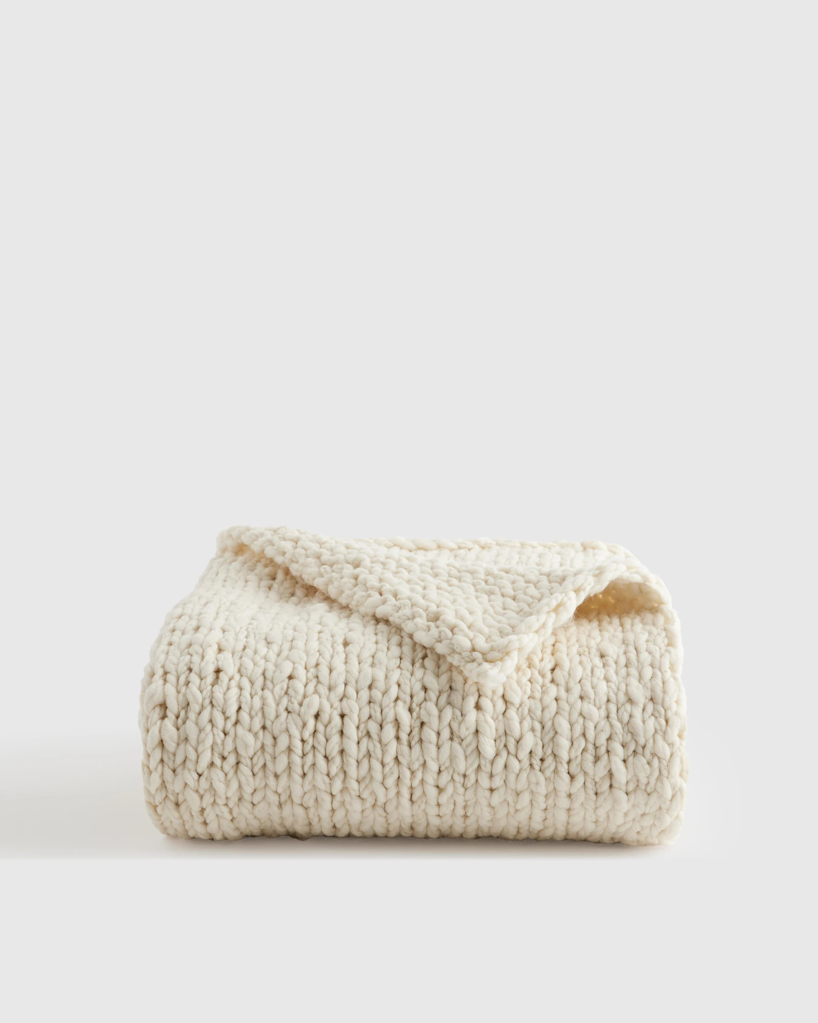Quince | Chunky Hand Knit Wool Throw in Ivory, Size 50x60 | Quince