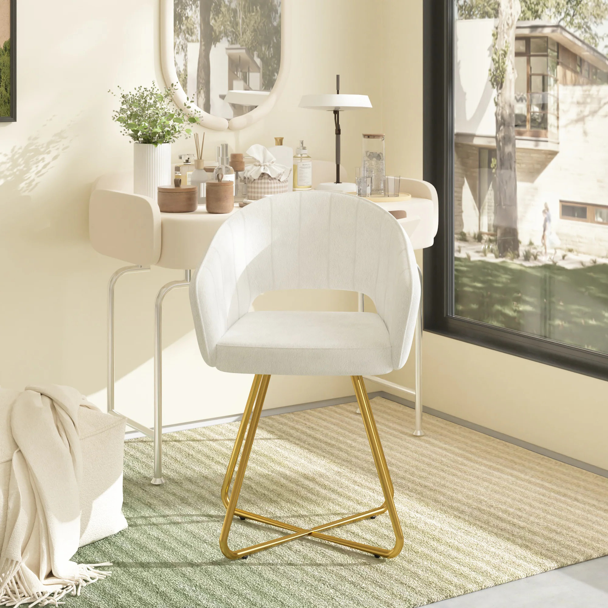 Vecelo Velvet Vanity Chair Modern Tufted Makeup Chair Upholstered Accent Armchair Home Office Desk Chair For Living Room Makeup Room Bedroom Home | Lowe's