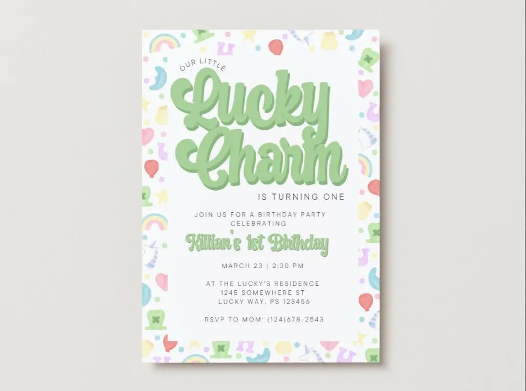 Editable Lucky Charm Birthday Party Invitation, Saint Patrick's Day Birthday Invite, Lucky One Bi... | Etsy (US)