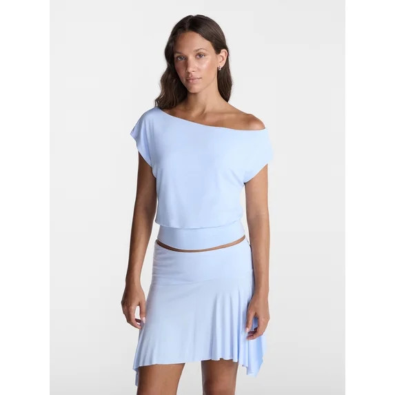 No Boundaries Asymmetrical Top with Banded Bottom, Women's XXS-XXL | Walmart (US)