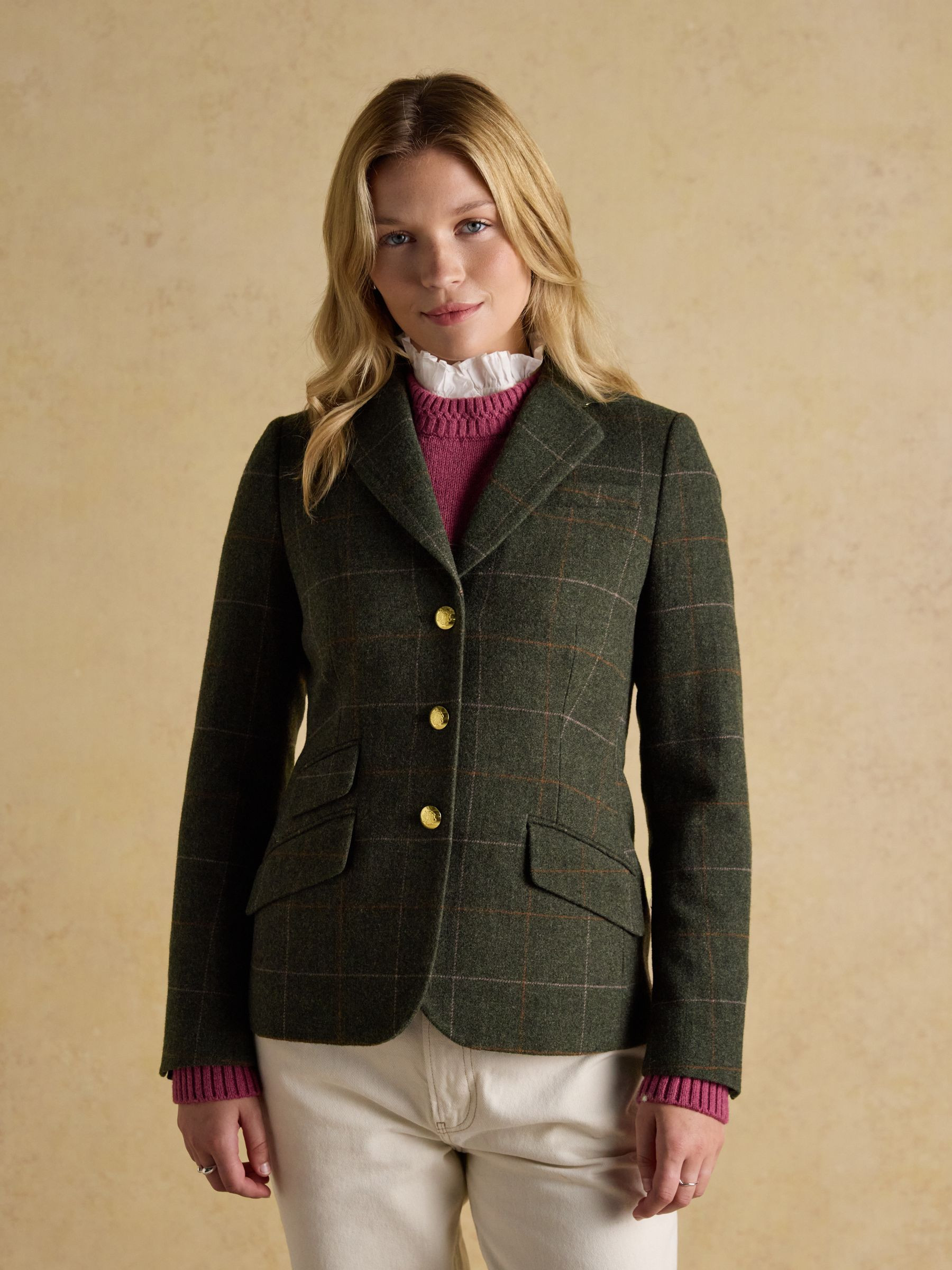 Canterly Green Check Tweed Hacking Jacket | Joules | Joules
