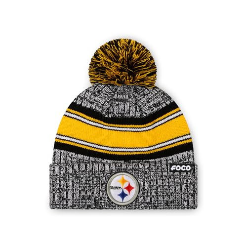 FOCO Pittsburgh Steelers NFL Heather Team Stripe Lined Pom Beanie | Amazon (US)