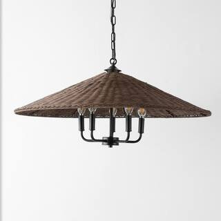 SAFAVIEH Palmera 4-Watt 5-Light Brown Pendant Light with Rattan Shade PND4211A - The Home Depot | The Home Depot