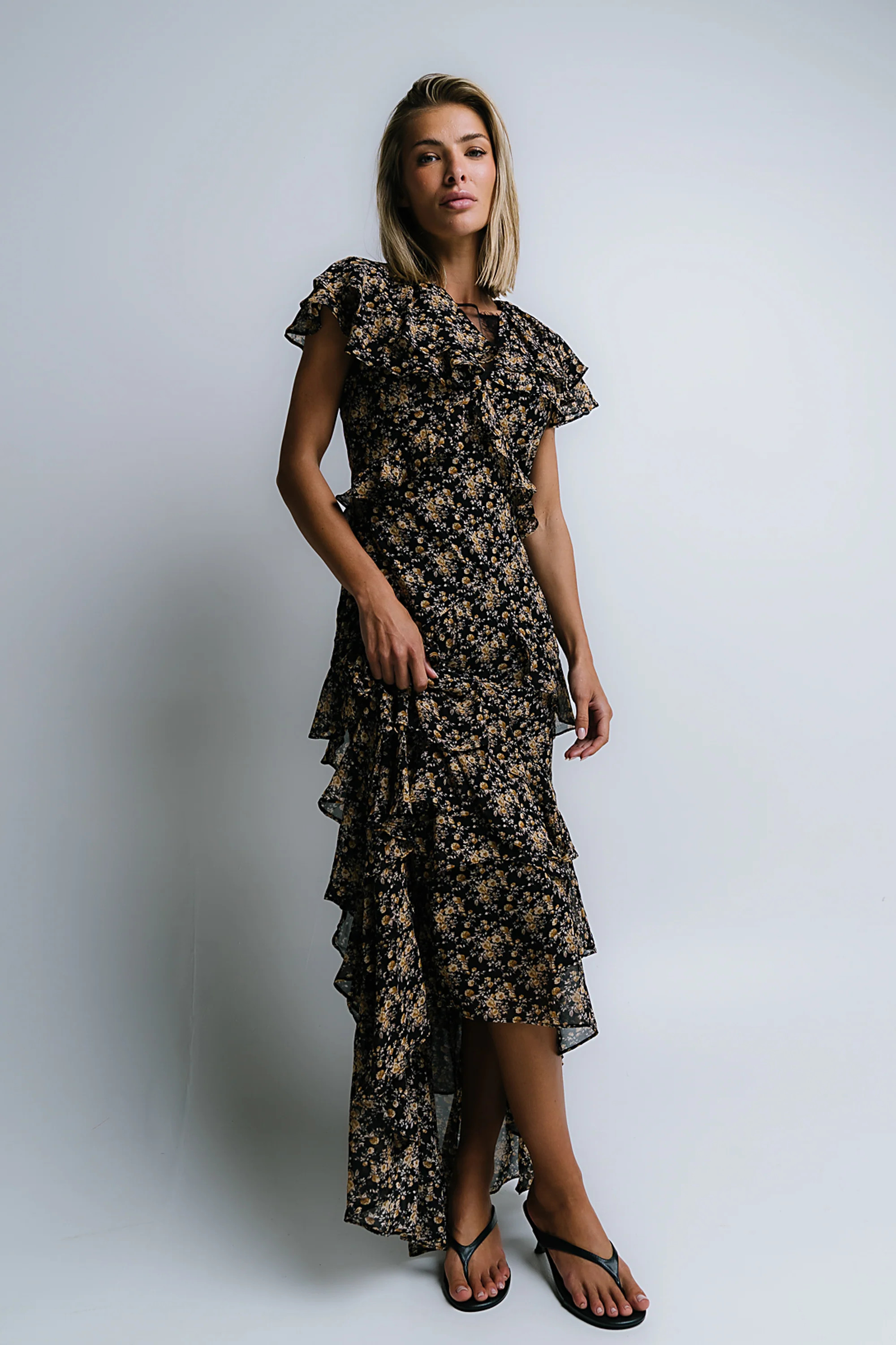 James Ruffle Maxi Dress in Black | Böhme US