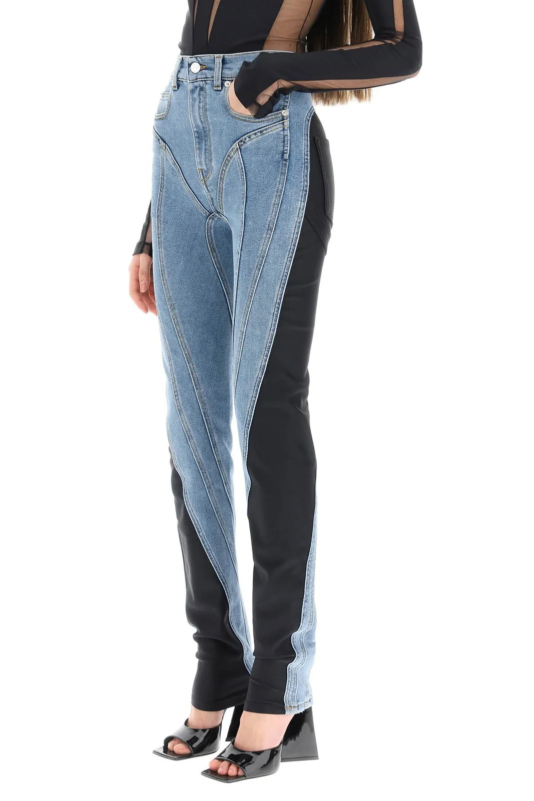 Mugler Logo-Patch Twist-Panelled Jeans | Cettire Global