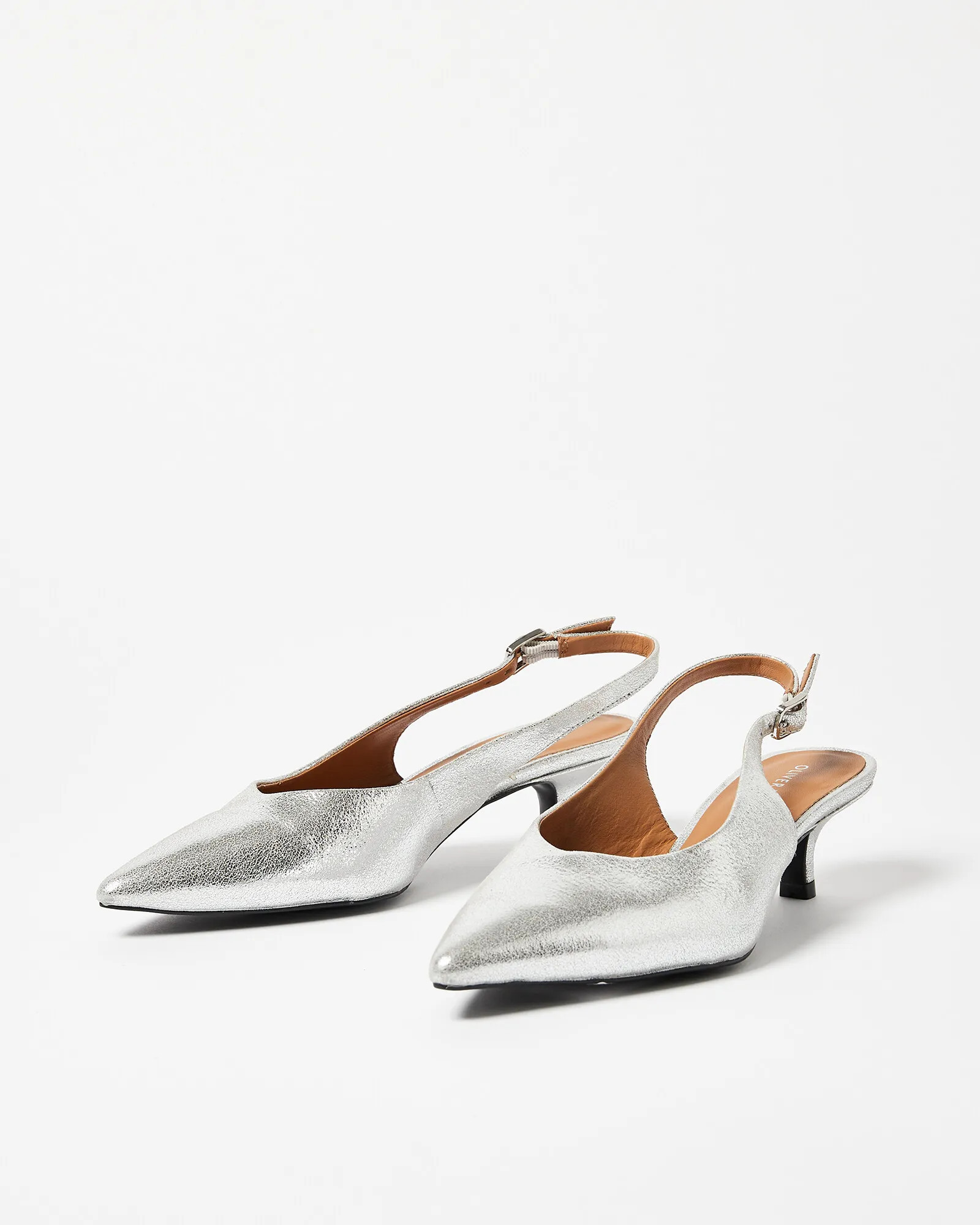 Silver Leather Heeled Slingbacks, size UK 3 | Oliver Bonas (Global)