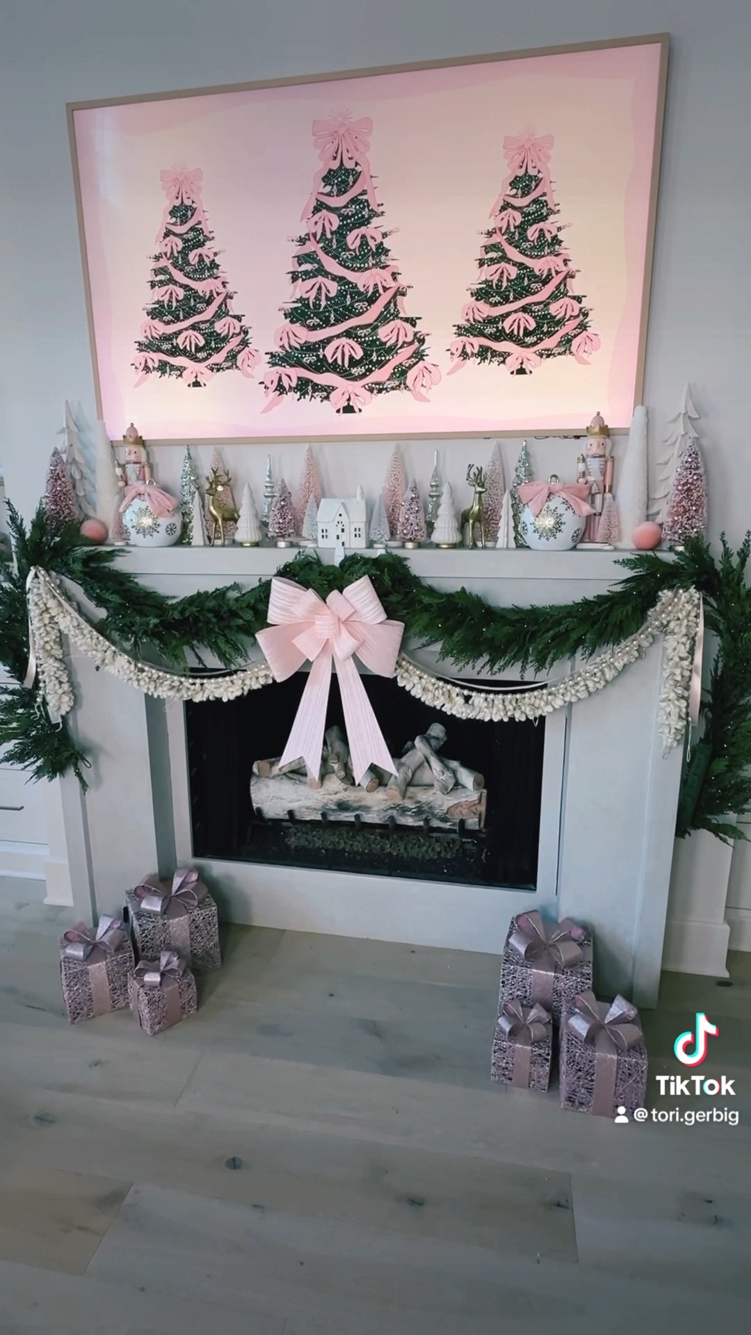 Pink Christmas mantle #christmasdecor #christmasfind